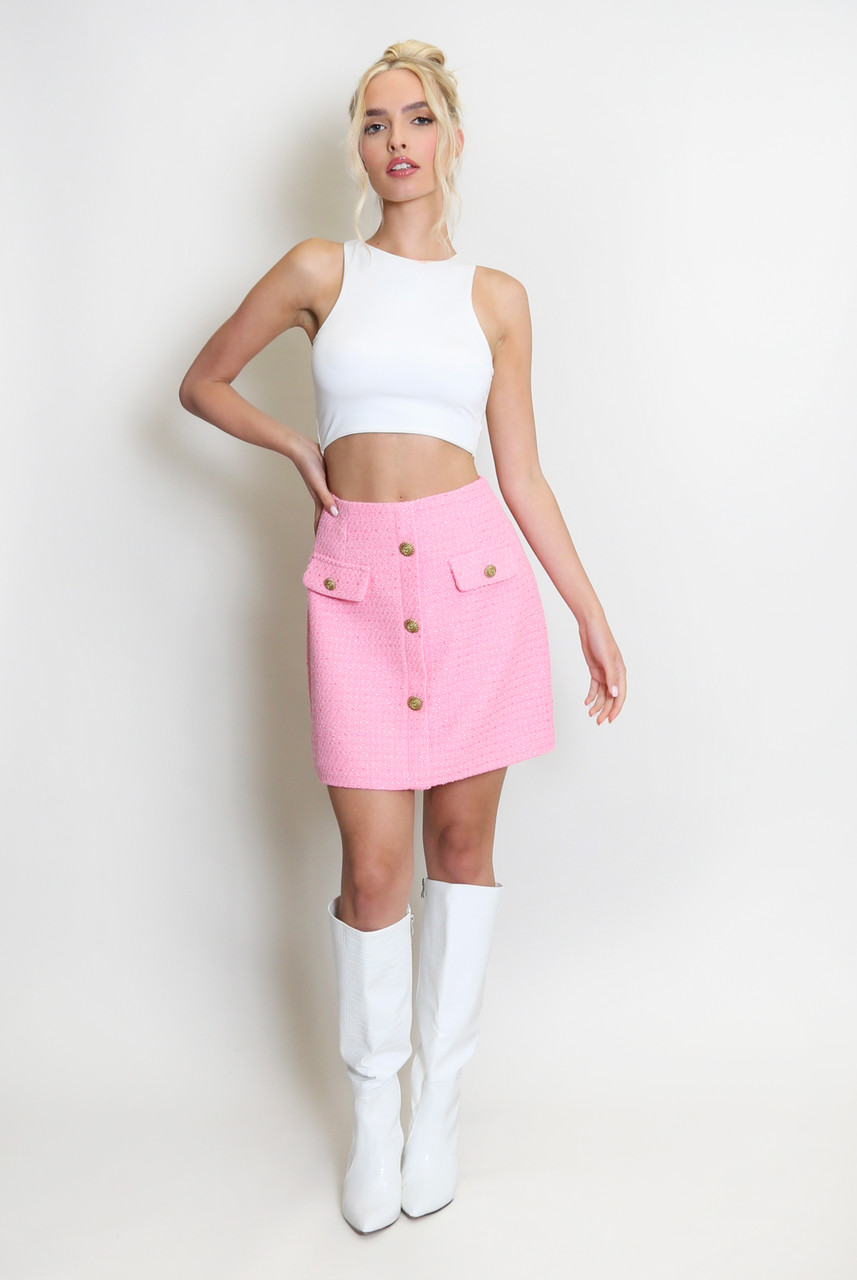 Metal Button Tweed Mini Skirt main image 0