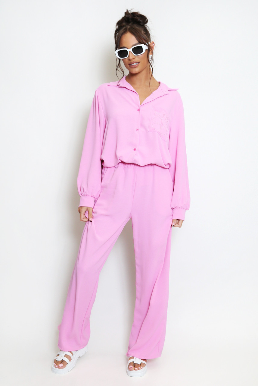 Embellished Embroidered Shirt and Wide-Leg Trouser Set main image 0