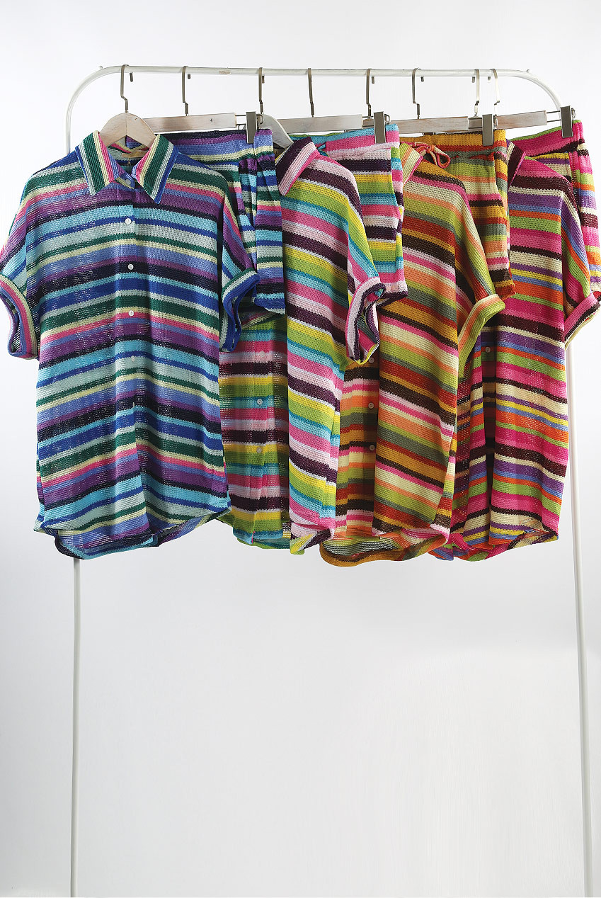 Woven Boxy Top and Short Set - Summer Stripe main image 0