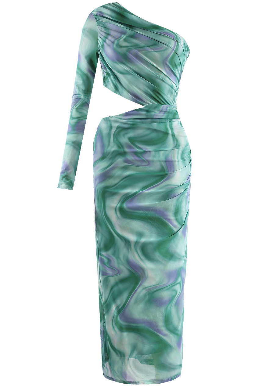 Green Cracked Marble Hoodie Dress