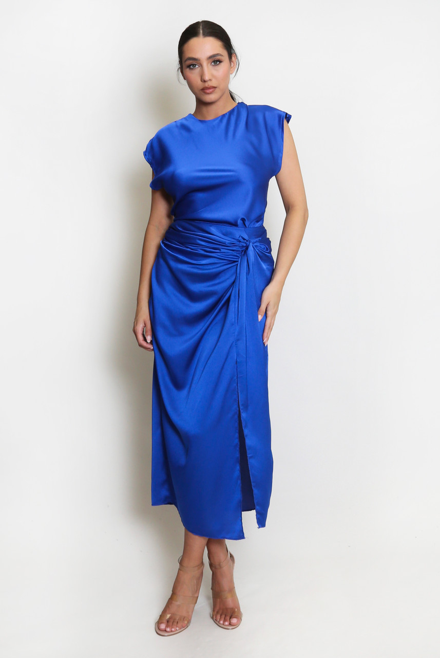 Bowknot contrast sleeveless slit ruched maxi skirt set