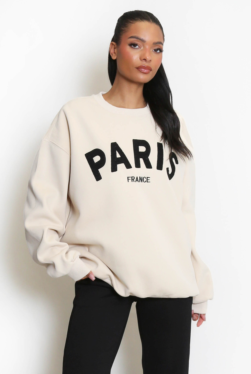 Womens Oversized Sweatshirt Women's Paris Slogan Oversized Sweatshirt Fleece Pullover Jumper For - Foto 5