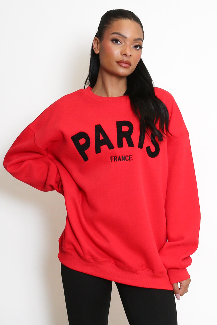 Womens Oversized Sweatshirt Women's Paris Slogan Oversized Sweatshirt Fleece Pullover Jumper For - Foto 8