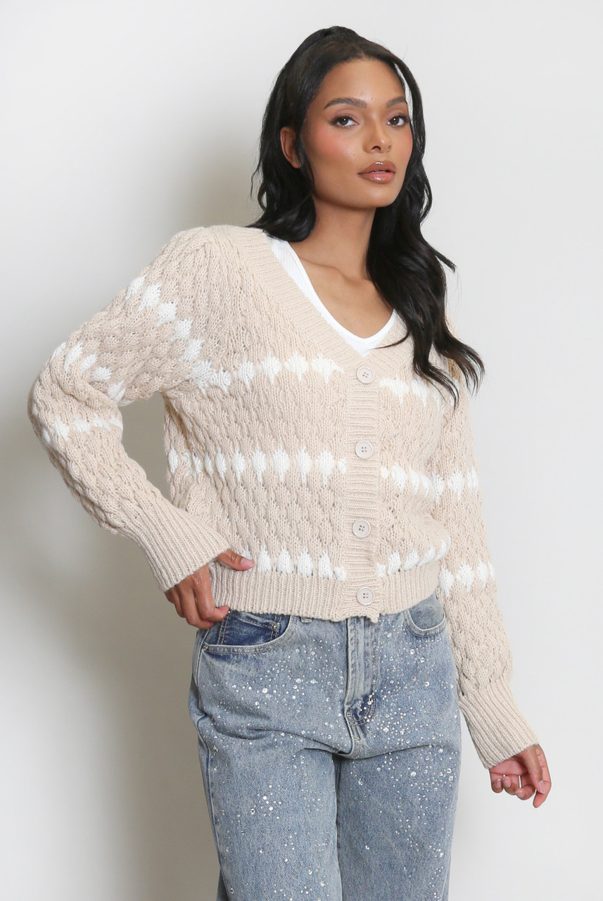 Umgee Cable-Knit Stripe Button-Up Cardigan