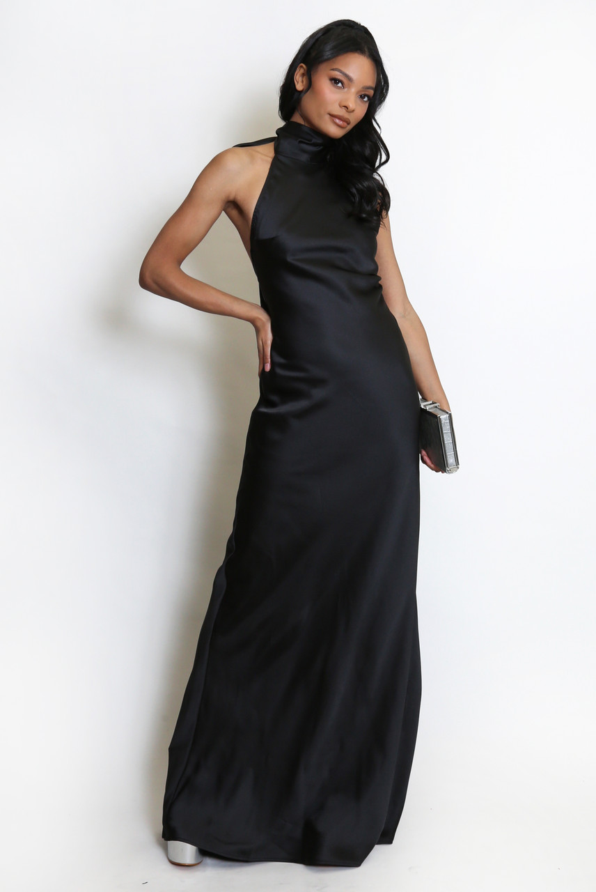 Sophia | Women's Halter Neck Satin Maxi Dress