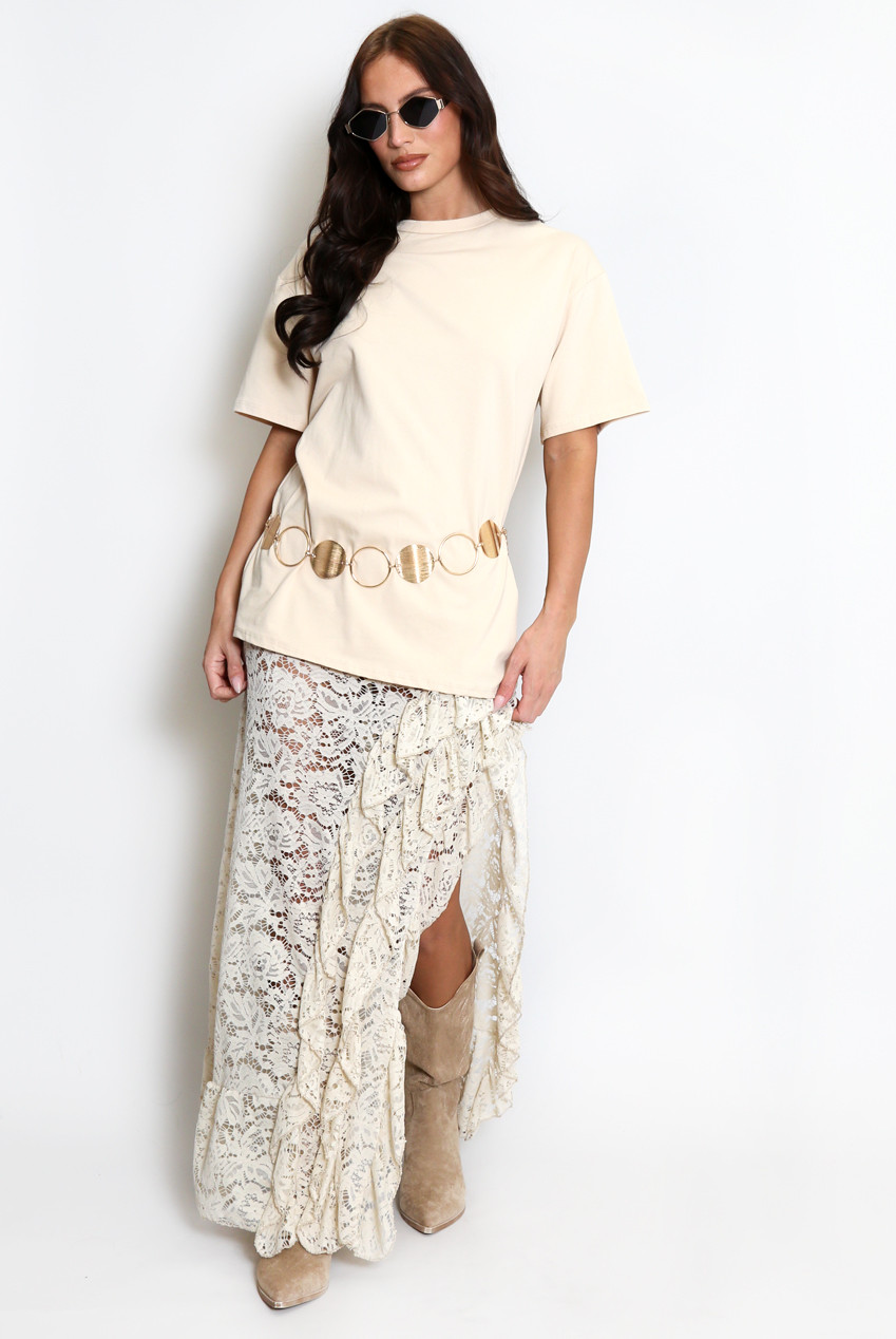Elisha T-Shirt and Sheer Maxi Skirt Set - White/Black Stripe and Polka Dot