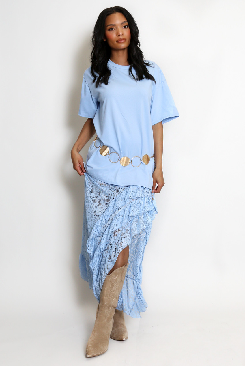 Elisha T-Shirt and Sheer Maxi Skirt Set - White/Black Stripe and Polka Dot