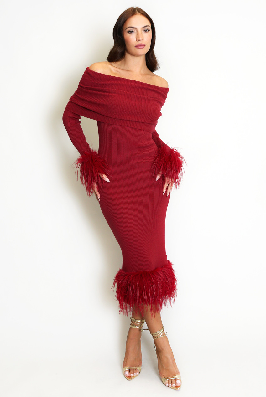Fur Bardot Dress Brown HV1990 main image 0
