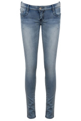 Washed Blue Button Detail Skinny Jeans