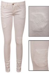Cream Thread Patch Detail Skinny Jeans