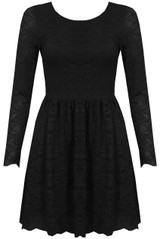 Black Lace Backless Long Sleeved Flared Dress