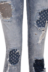 Ripped Embellished Jeans With Patch Work Detail