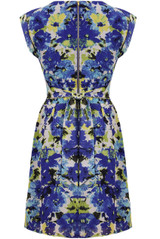 Blue Floral Print Pleated Cross Over Mini Dress