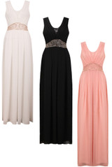 Front Lace Pleated Trimming Back Tie Up Maxi Dress - 3 Colours