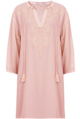 Embroidered 3/4 Sleeve Tie Up Shift Dress - 3 Colours