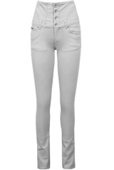 High Waisted Button Detail Skinny Jeans - 3 colours