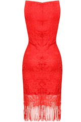 Red Fringe Floral Lace Bodycon Dress