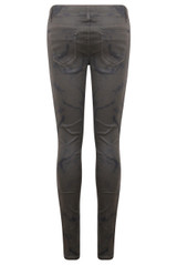 Charcoal With Black Marble Print Side Zip Detail Jeans