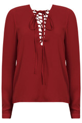 Lace Up Front Long Sleeves Blouse