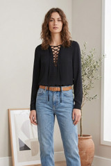 Lace Up Front Long Sleeves Blouse