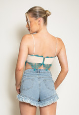 Blue Contrast Blush Eyelash Lace Bralet