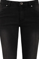 Black Washed Denim Front Zip Up Jeans