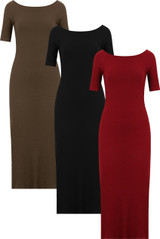 Block Colour Side Slit Midi Dress - 3 Colours