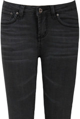 Black Denim Washed Front Zip Up Jeans