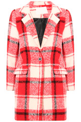 Red and Cream Tartan Wool Overcoat