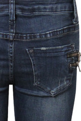 Dark Blue Washed Denim Back Pocket Zip Up Jeans