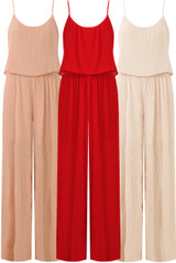 Vertical Pleated Textured Palazzo Jumpsuit - 3 Colours