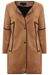 Faux Suede Contrast Stitch Coat - 2 Colours