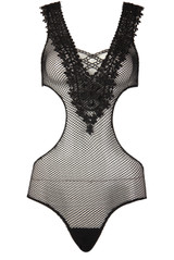 Lace Plunge Neck Fish Net Bodysuit - 3 Colours