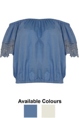 Crochet Sleeve Off Shoulder Tops - 2 Colours