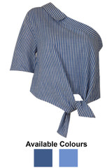 Stripe One Shoulder Knot Front Tops - 2 Colours