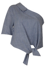 Stripe One Shoulder Knot Front Tops - 2 Colours