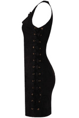 Black Suede Lace Tie Up Bodycon Dress