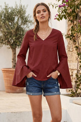 Bell Sleeves V Neck Tops - 6 Colours