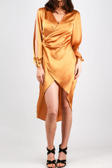 Open Sleeve Satin Wrap Front Midi Dress - 6 Colours
