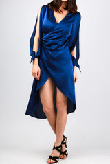 Open Sleeve Satin Wrap Front Midi Dress - 6 Colours