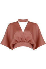 Satin Pleated Choker Neck Crop Tops - 4 Colours