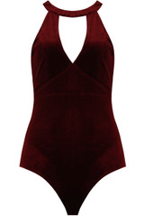 Velvet Front Cut Out Bodysuit  -  4 Colours
