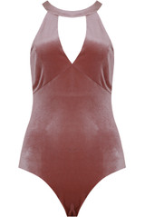 Velvet Front Cut Out Bodysuit  -  4 Colours