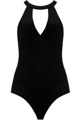 Velvet Front Cut Out Bodysuit  -  4 Colours