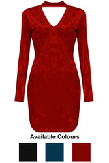 Velvet Choker Neck Bodycon Dress - 3 Colours