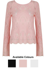 Floral Lace Bell Sleeve Tops - 3 Colours