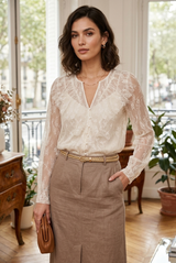 Floral Lace Front Button Up Tops - 2 Colours