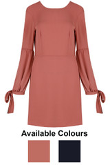 Knotted Sleeve Back Zip Up Shift Dress - 2 Colours