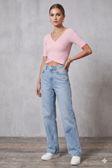 Cross Over Ribbed Tops - 2 Colours