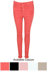 Knee Ripped High Waisted Skinny Jeans - 5 Colours
